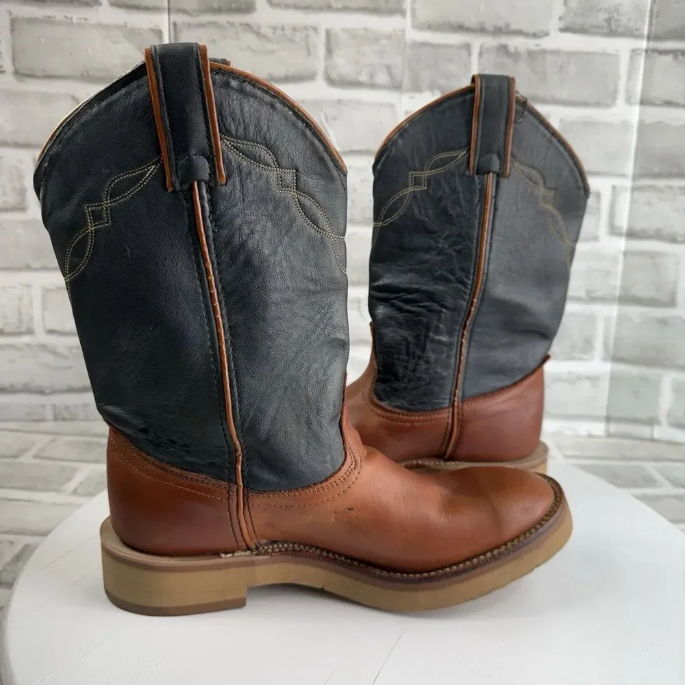 Laredo Vintage Men's 8.5 Brown and Blue Leather Pull On Cowboy Western Boots